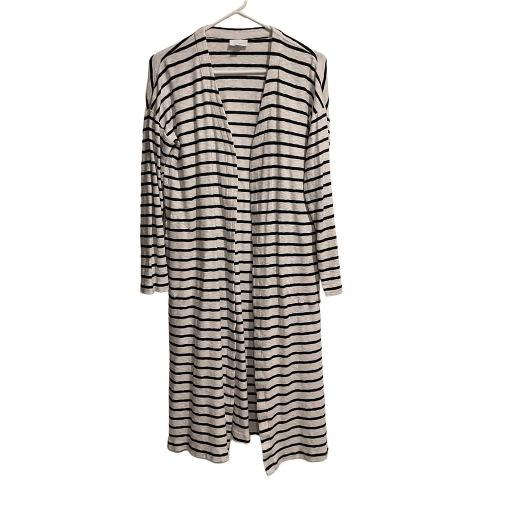 J. Jill Striped‎ Open Cardigan Duster White/Black Long Sleeve Coastal Grandma
